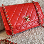 CHANEL Handbag Red Lambskin Quilted Trendy CC Wallet on Chain (WOC) - Redeluxe