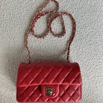CHANEL Handbag Red Mini Rectangular Lambskin Quilted LGHW - Redeluxe