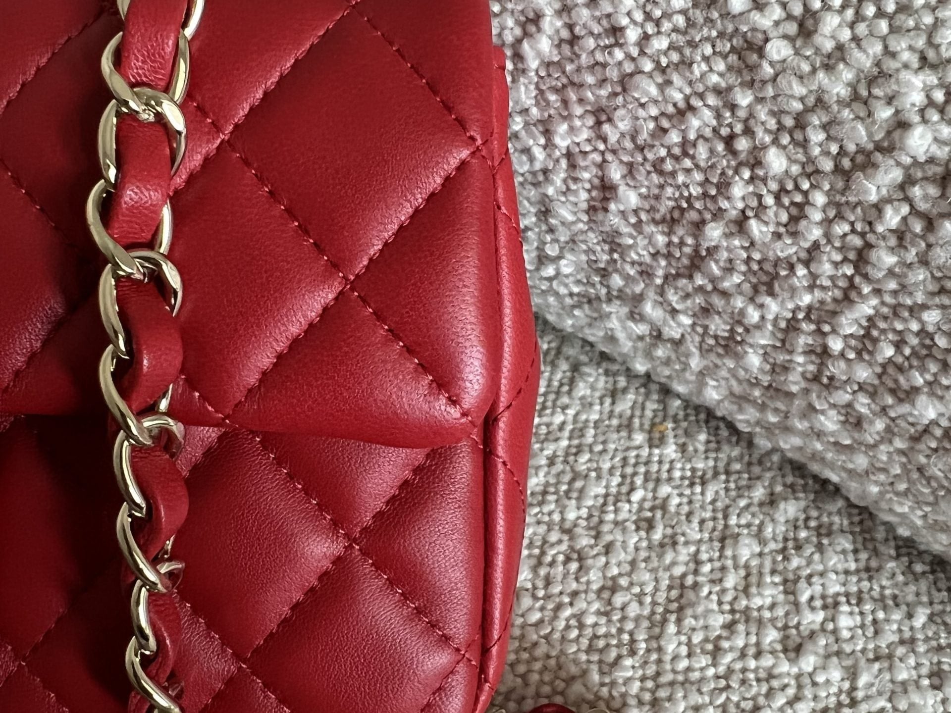 CHANEL Handbag Red Mini Rectangular Lambskin Quilted LGHW - Redeluxe