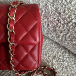 CHANEL Handbag Red Mini Rectangular Lambskin Quilted LGHW - Redeluxe