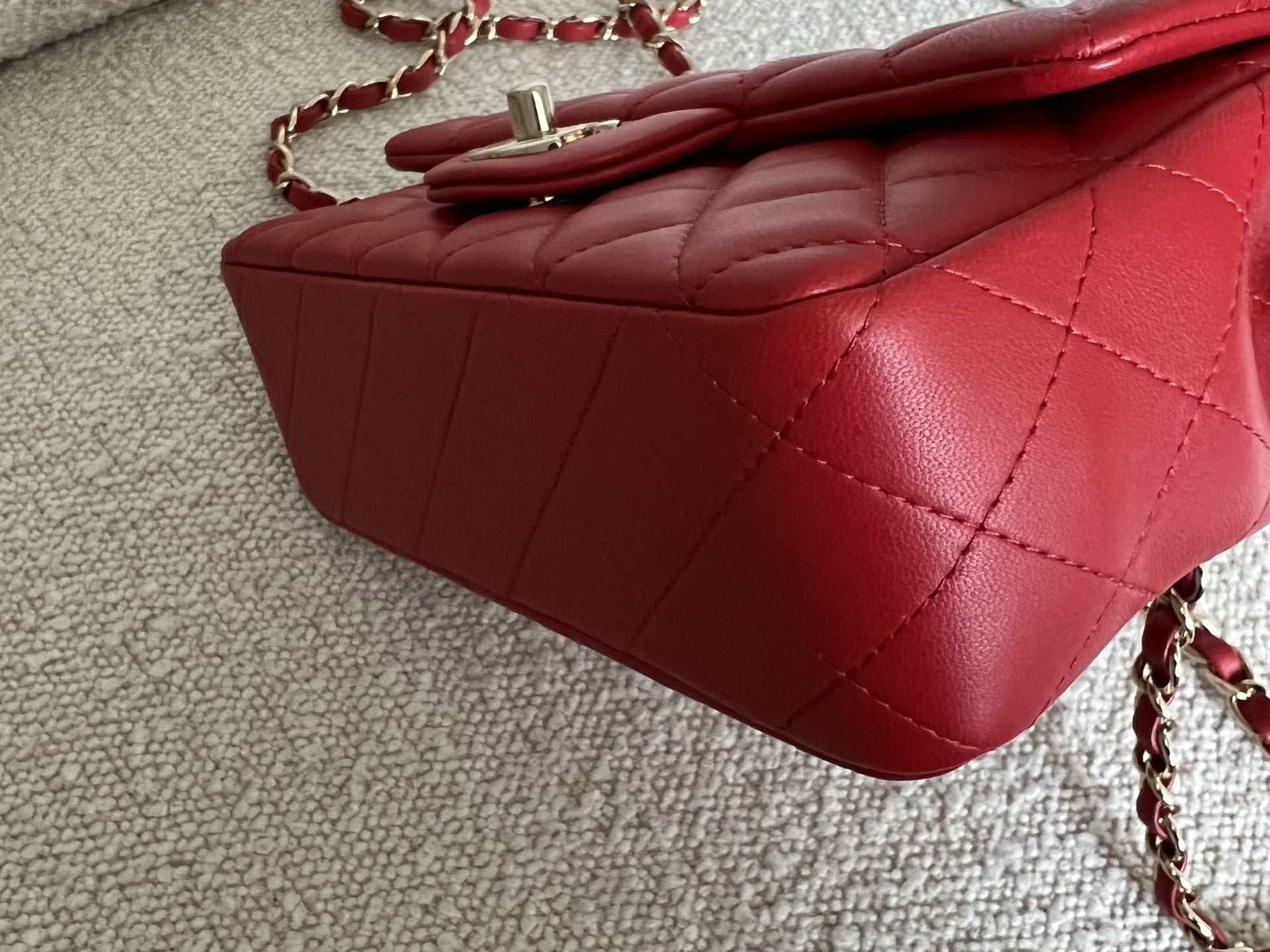 CHANEL Handbag Red Mini Rectangular Lambskin Quilted LGHW - Redeluxe