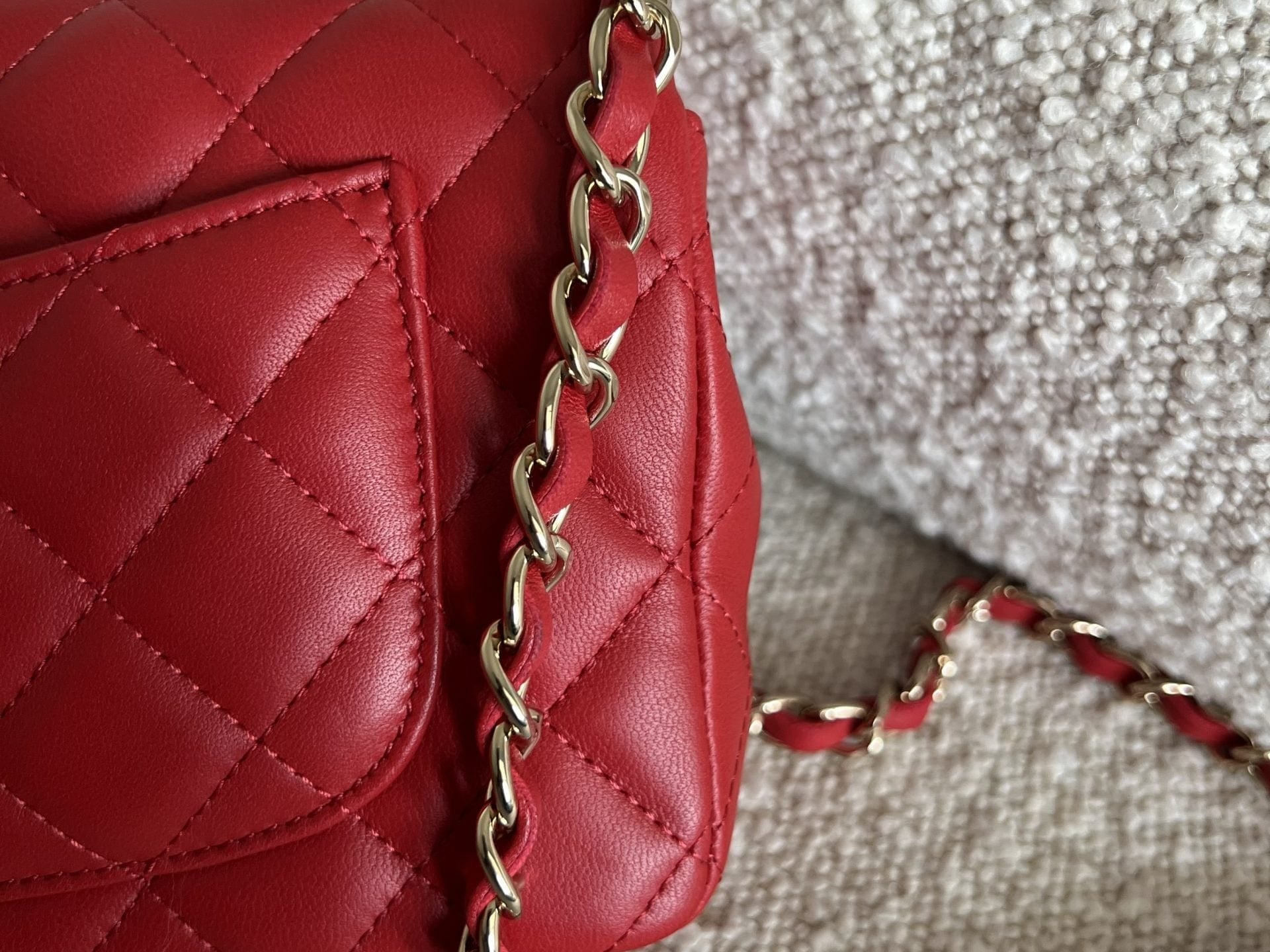 CHANEL Handbag Red Mini Rectangular Lambskin Quilted LGHW - Redeluxe