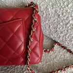 CHANEL Handbag Red Mini Rectangular Lambskin Quilted LGHW - Redeluxe