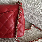 CHANEL Handbag Red Mini Rectangular Lambskin Quilted LGHW - Redeluxe