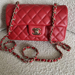 CHANEL Handbag Red Mini Rectangular Lambskin Quilted LGHW - Redeluxe