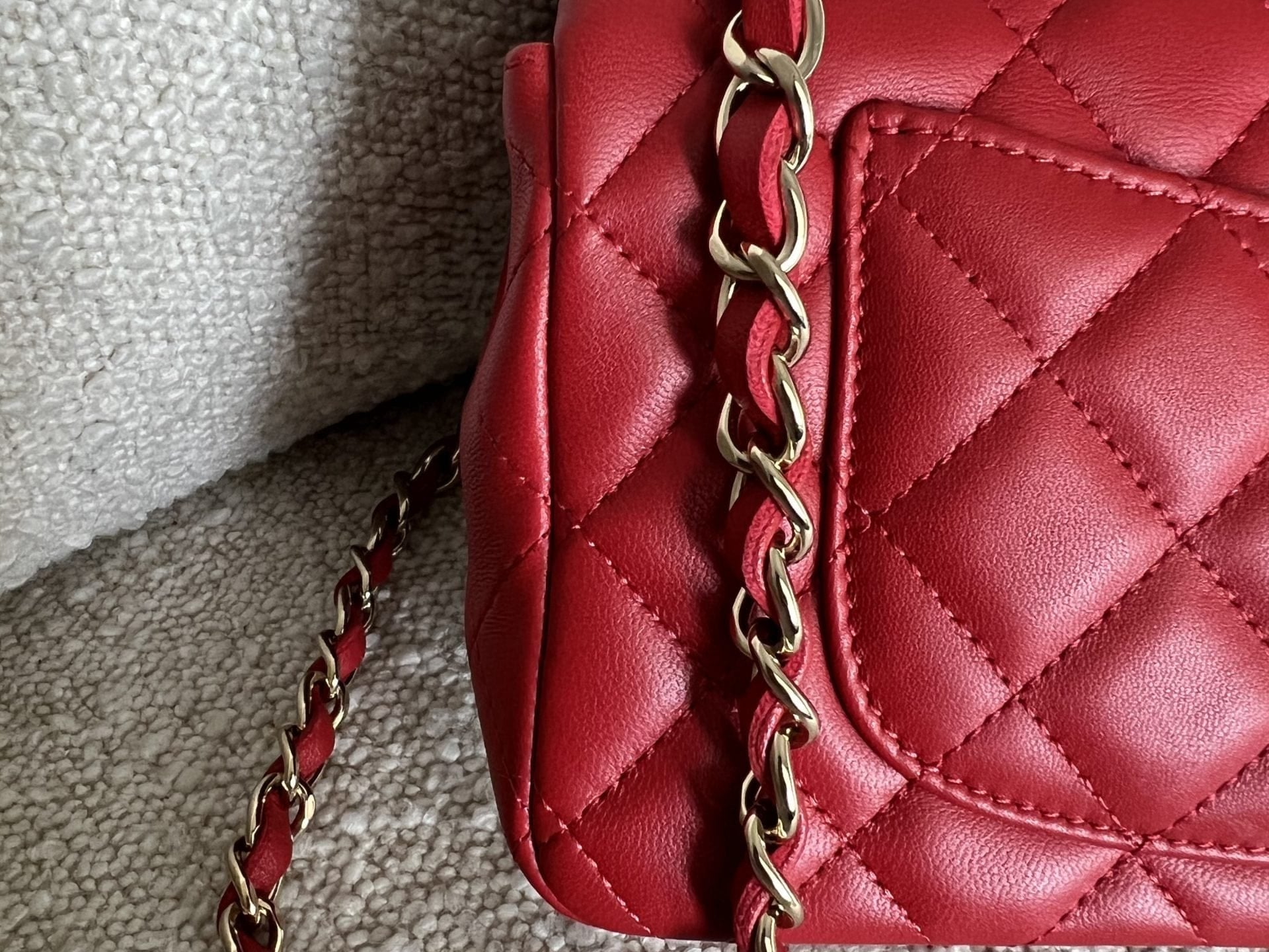 CHANEL Handbag Red Mini Rectangular Lambskin Quilted LGHW - Redeluxe