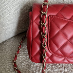 CHANEL Handbag Red Mini Rectangular Lambskin Quilted LGHW - Redeluxe
