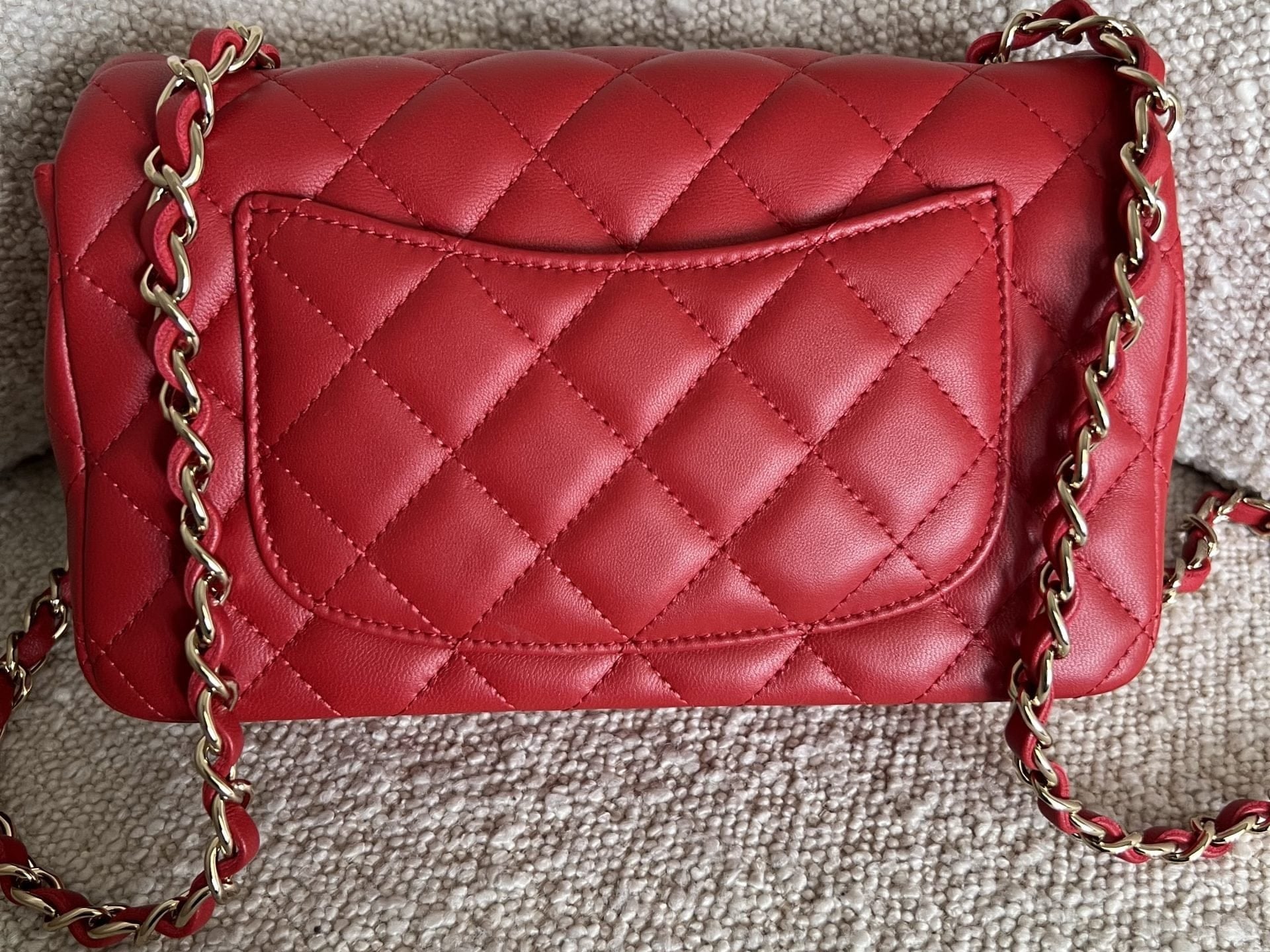 CHANEL Handbag Red Mini Rectangular Lambskin Quilted LGHW - Redeluxe