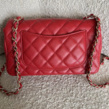 CHANEL Handbag Red Mini Rectangular Lambskin Quilted LGHW - Redeluxe
