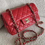CHANEL Handbag Red Mini Rectangular Lambskin Quilted LGHW - Redeluxe