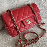 CHANEL Handbag Red Mini Rectangular Lambskin Quilted LGHW - Redeluxe
