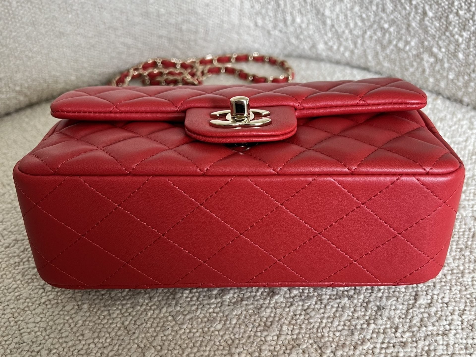 CHANEL Handbag Red Mini Rectangular Lambskin Quilted LGHW - Redeluxe