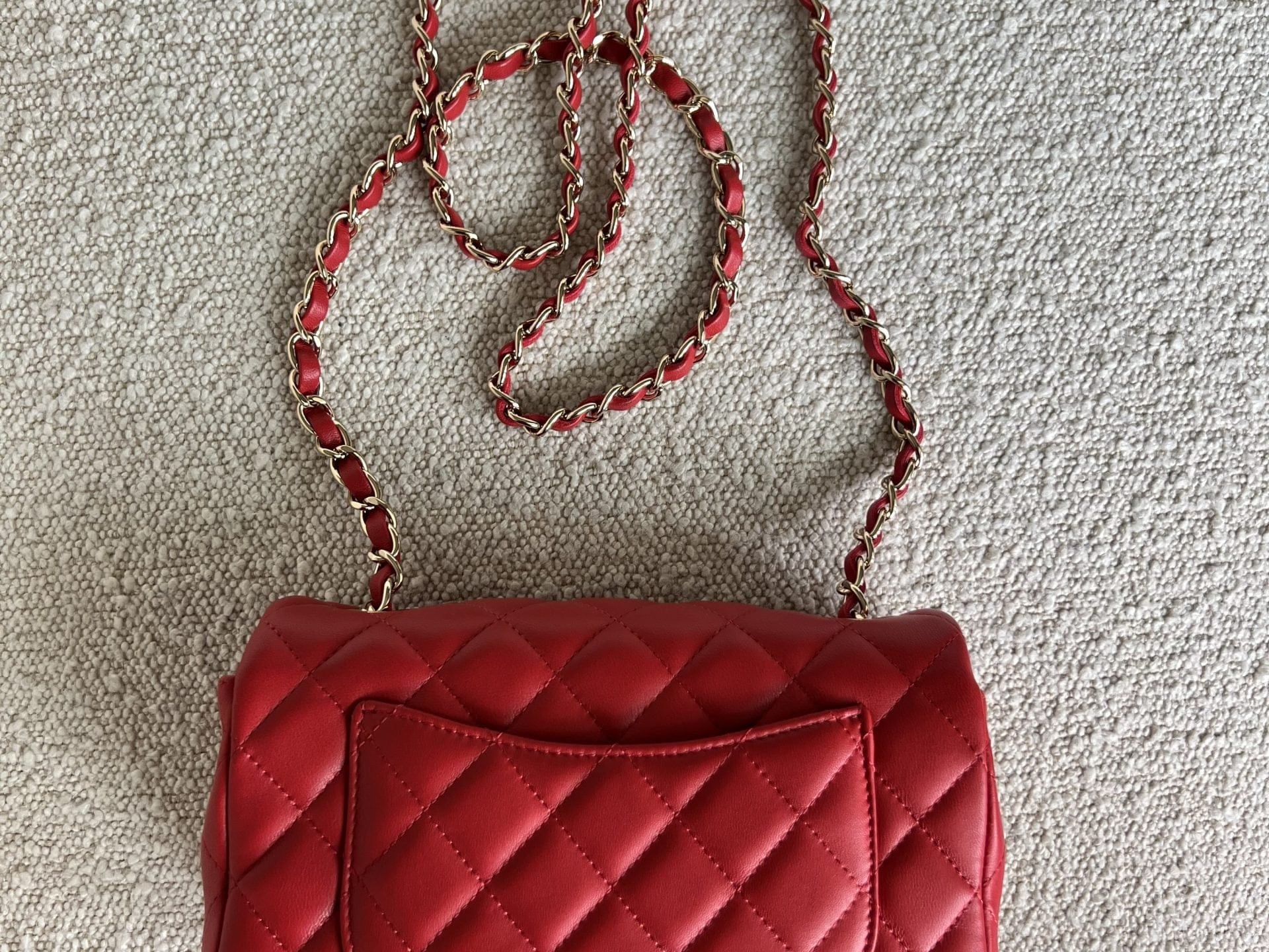 CHANEL Handbag Red Mini Rectangular Lambskin Quilted LGHW - Redeluxe