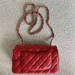 CHANEL Handbag Red Mini Rectangular Lambskin Quilted LGHW - Redeluxe