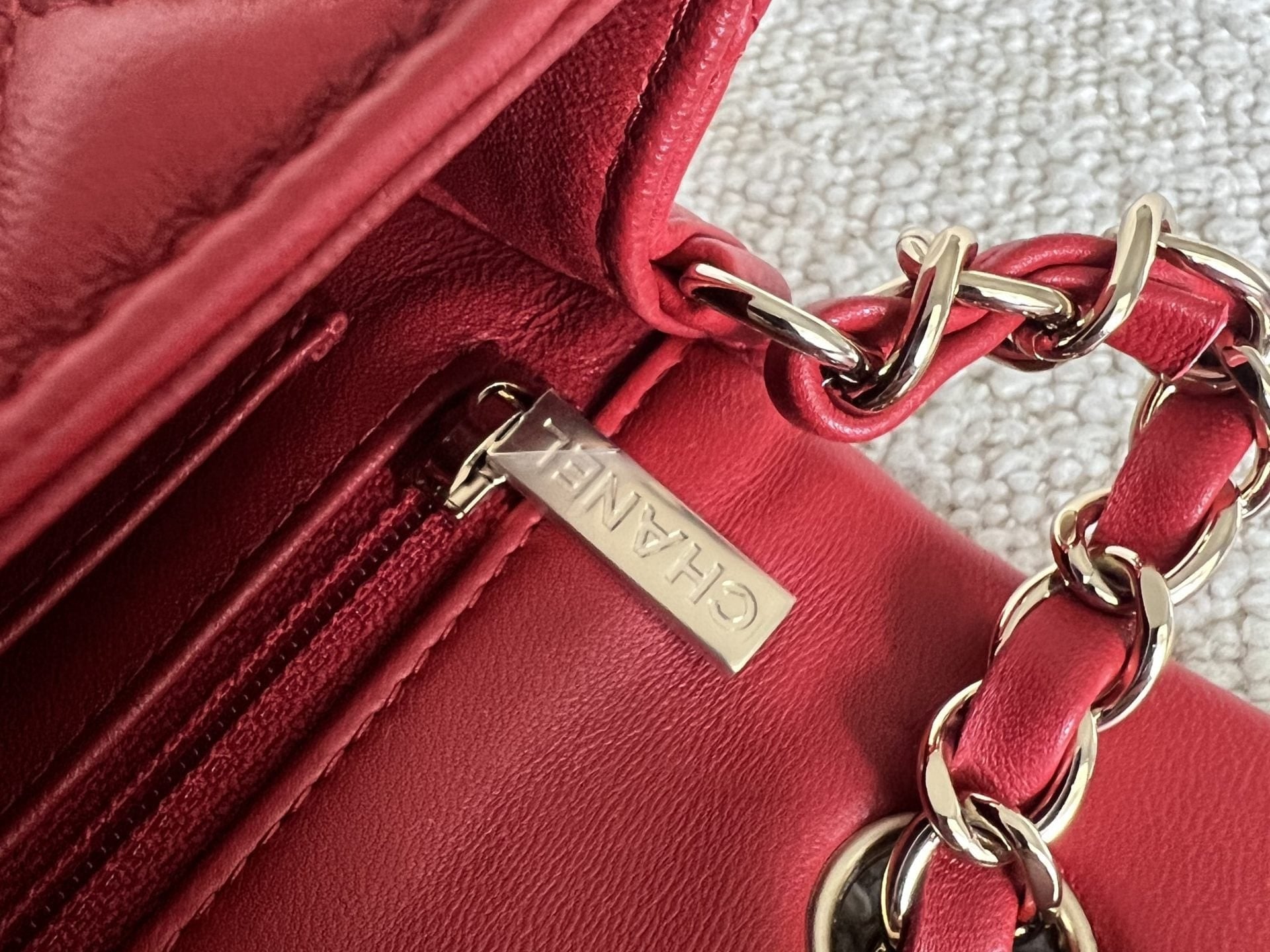 CHANEL Handbag Red Mini Rectangular Lambskin Quilted LGHW - Redeluxe
