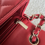 CHANEL Handbag Red Mini Rectangular Lambskin Quilted LGHW - Redeluxe