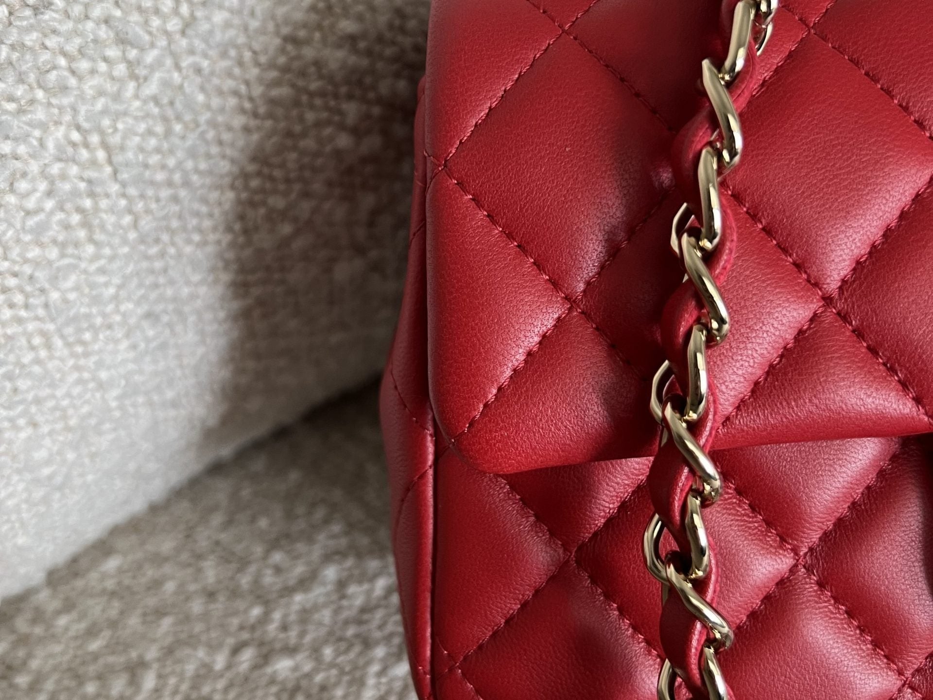 CHANEL Handbag Red Mini Rectangular Lambskin Quilted LGHW - Redeluxe