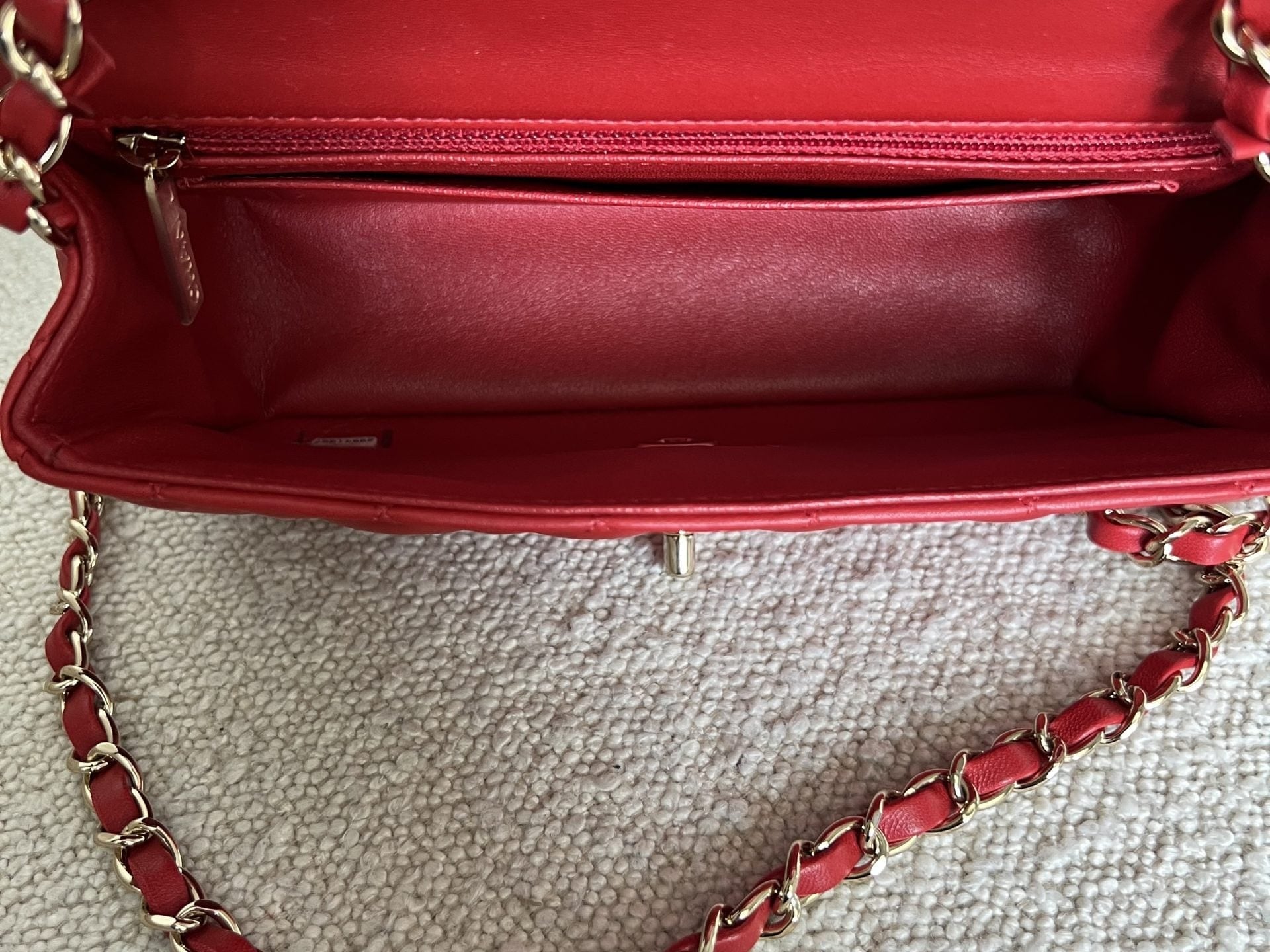 CHANEL Handbag Red Mini Rectangular Lambskin Quilted LGHW - Redeluxe