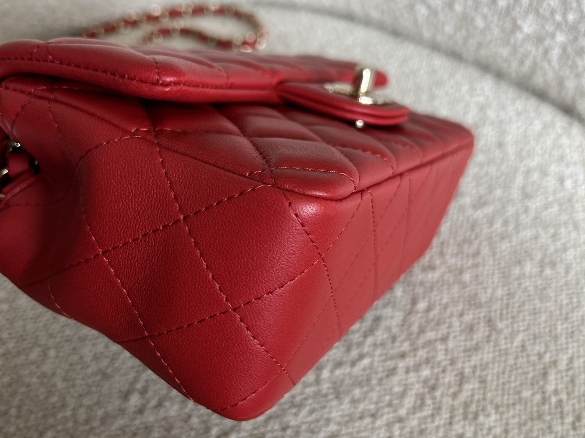 CHANEL Handbag Red Mini Rectangular Lambskin Quilted LGHW - Redeluxe