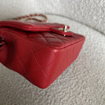 CHANEL Handbag Red Mini Rectangular Lambskin Quilted LGHW - Redeluxe