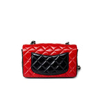 CHANEL Handbag Red Red | Black Patent Quilted Mini rectangular Single Flap Silver Hardware - Redeluxe