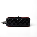 CHANEL Handbag Red Red | Black Patent Quilted Mini rectangular Single Flap Silver Hardware - Redeluxe