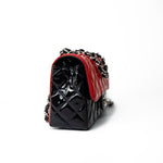 CHANEL Handbag Red Red | Black Patent Quilted Mini rectangular Single Flap Silver Hardware - Redeluxe
