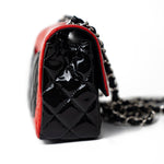 CHANEL Handbag Red Red | Black Patent Quilted Mini rectangular Single Flap Silver Hardware - Redeluxe