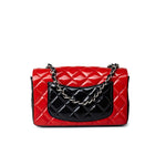 CHANEL Handbag Red Red | Black Patent Quilted Mini rectangular Single Flap Silver Hardware - Redeluxe