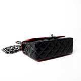 CHANEL Handbag Red Red | Black Patent Quilted Mini rectangular Single Flap Silver Hardware - Redeluxe