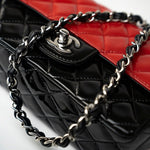 CHANEL Handbag Red Red | Black Patent Quilted Mini rectangular Single Flap Silver Hardware - Redeluxe