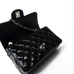 CHANEL Handbag Red Red | Black Patent Quilted Mini rectangular Single Flap Silver Hardware - Redeluxe