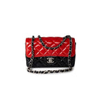 CHANEL Handbag Red Red | Black Patent Quilted Mini rectangular Single Flap Silver Hardware - Redeluxe