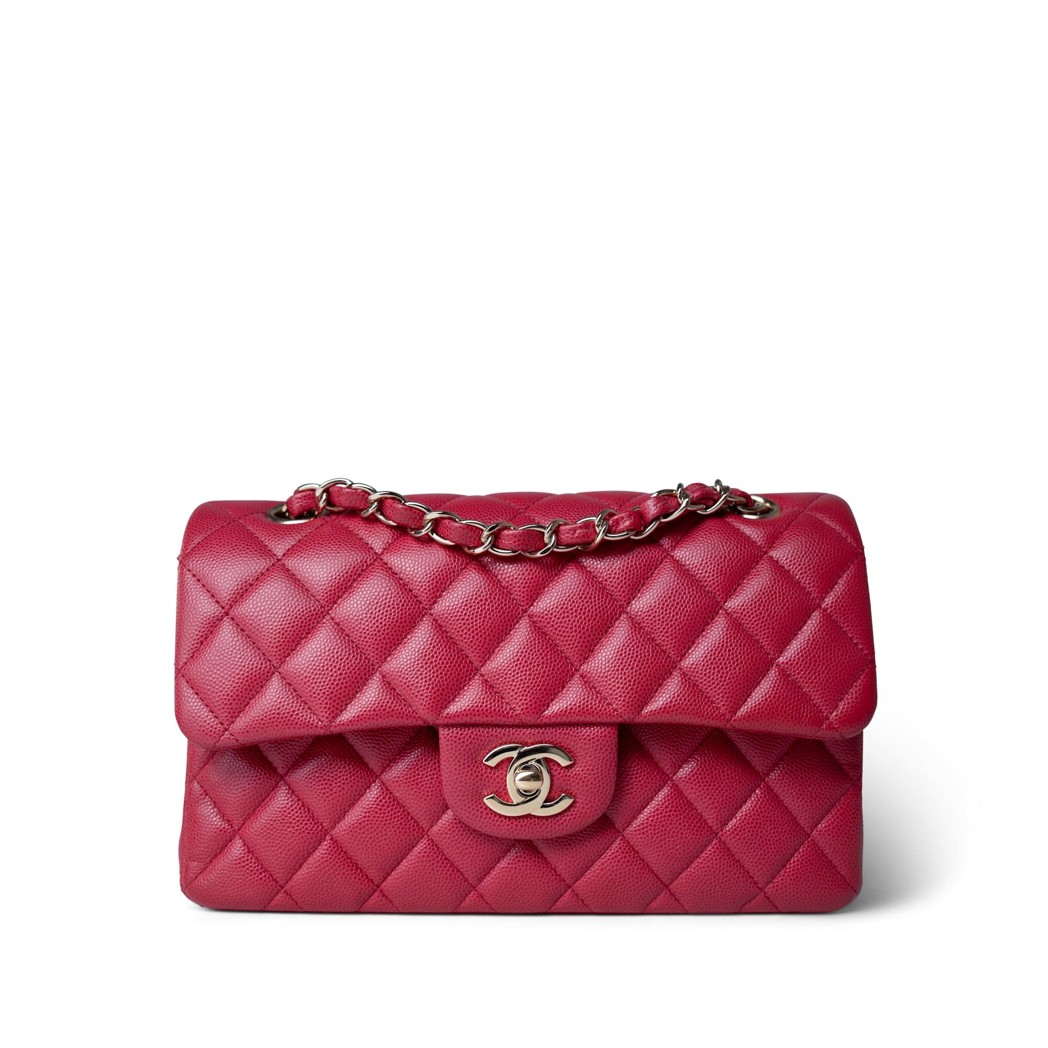 CHANEL Handbag Red Red Caviar Quilted Classic Flap Small Light Gold Hardware - Redeluxe