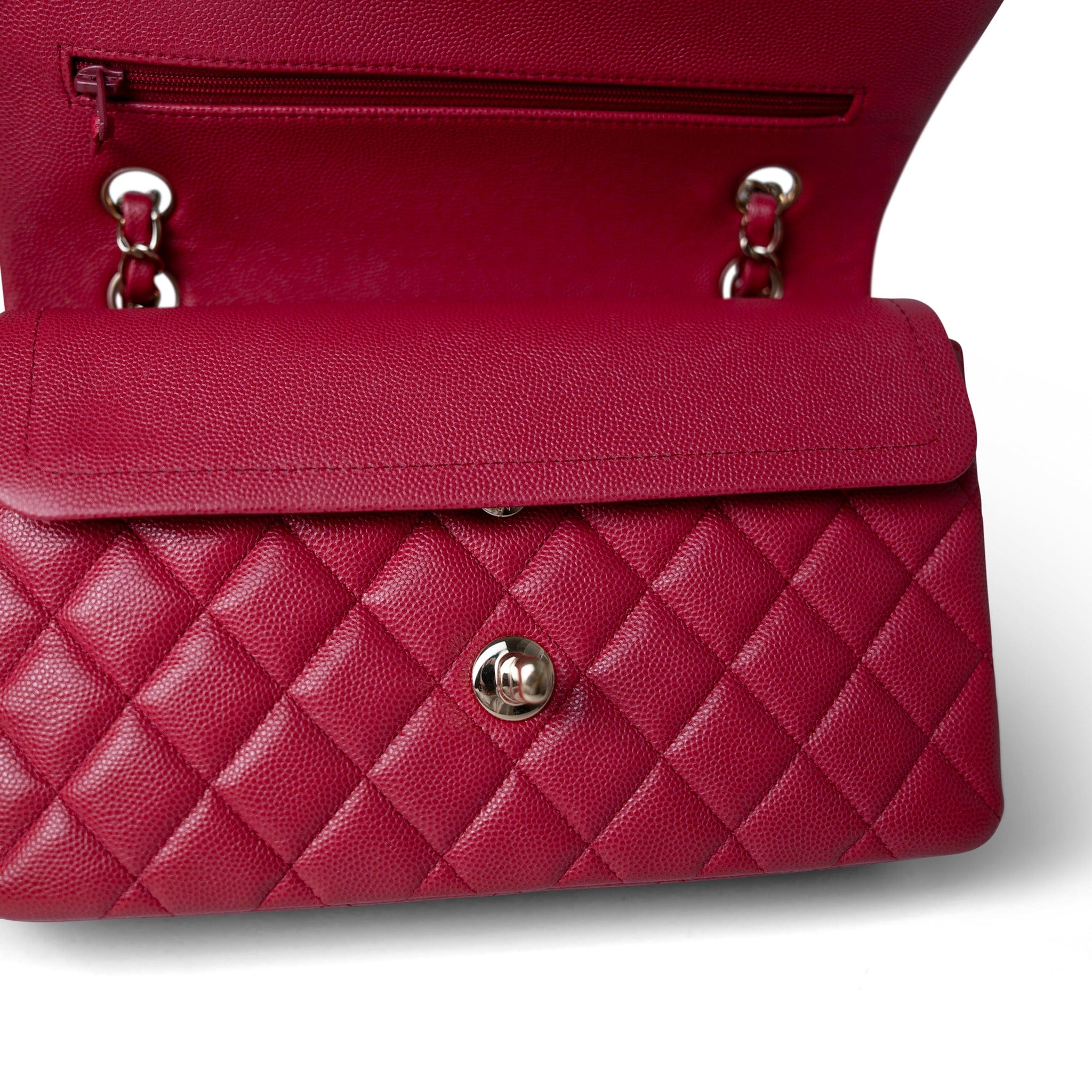 CHANEL Handbag Red Red Caviar Quilted Classic Flap Small Light Gold Hardware - Redeluxe