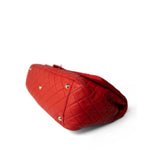 CHANEL Handbag Red Red Grained Calfskin XXL Travel Flap Bag Light Gold Hardware - Redeluxe