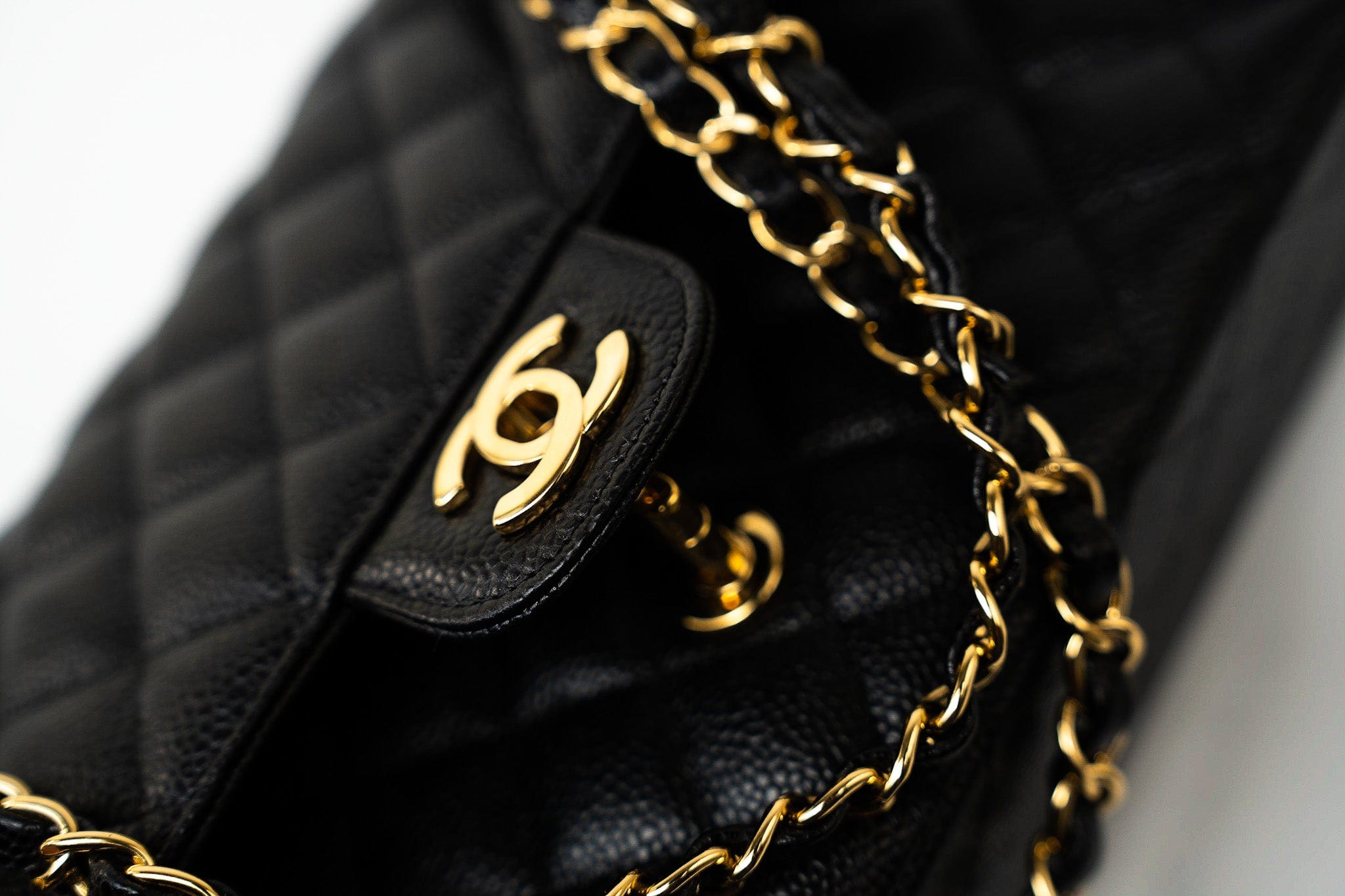 CHANEL Handbag (Rev) Medium Black Caviar Quilted Classic Flap Gold Hardware - Redeluxe