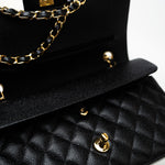 CHANEL Handbag (Rev) Medium Black Caviar Quilted Classic Flap Gold Hardware - Redeluxe