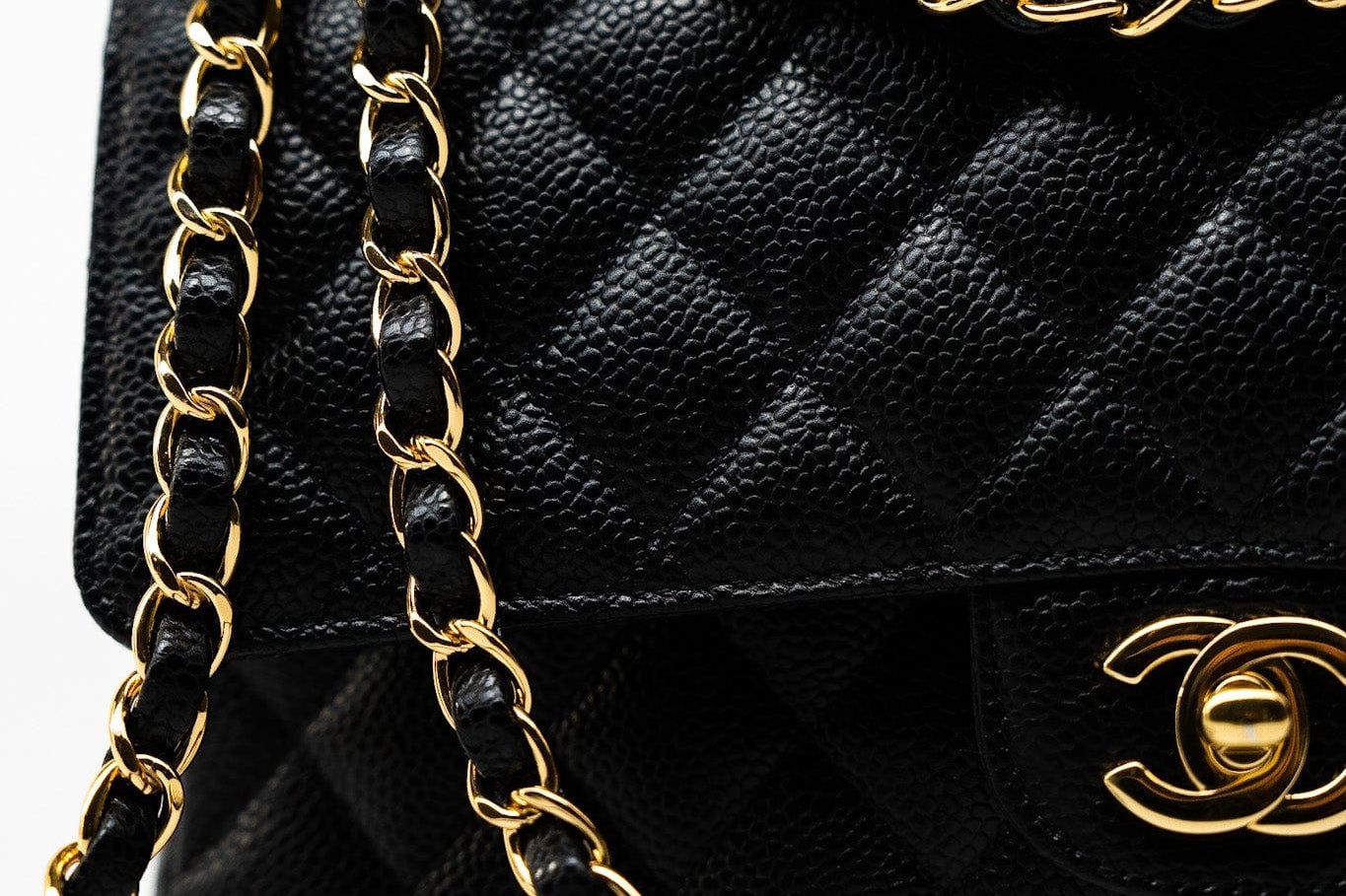 CHANEL Handbag (Rev) Medium Black Caviar Quilted Classic Flap Gold Hardware - Redeluxe
