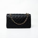 CHANEL Handbag (Rev) Medium Black Caviar Quilted Classic Flap Gold Hardware - Redeluxe