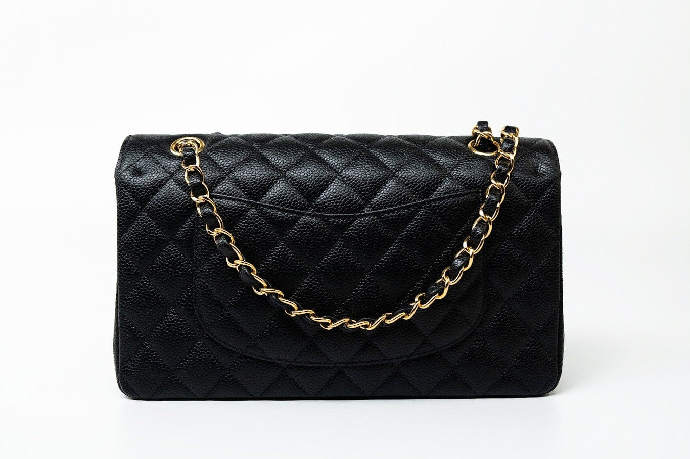 CHANEL Handbag (Rev) Medium Black Caviar Quilted Classic Flap Gold Hardware - Redeluxe