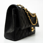 CHANEL Handbag (Rev) Medium Black Caviar Quilted Classic Flap Gold Hardware - Redeluxe