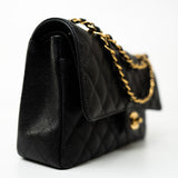 CHANEL Handbag (Rev) Medium Black Caviar Quilted Classic Flap Gold Hardware - Redeluxe