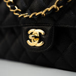 CHANEL Handbag (Rev) Medium Black Caviar Quilted Classic Flap Gold Hardware - Redeluxe