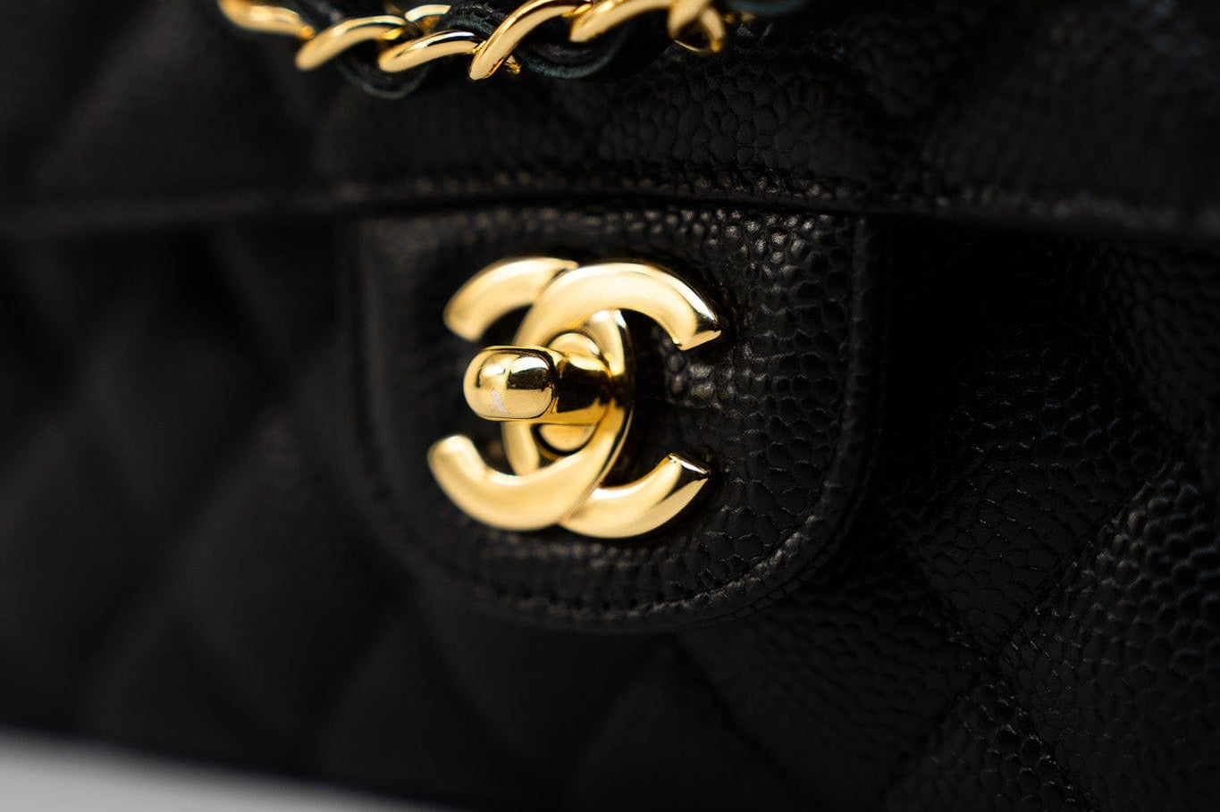 CHANEL Handbag (Rev) Medium Black Caviar Quilted Classic Flap Gold Hardware - Redeluxe