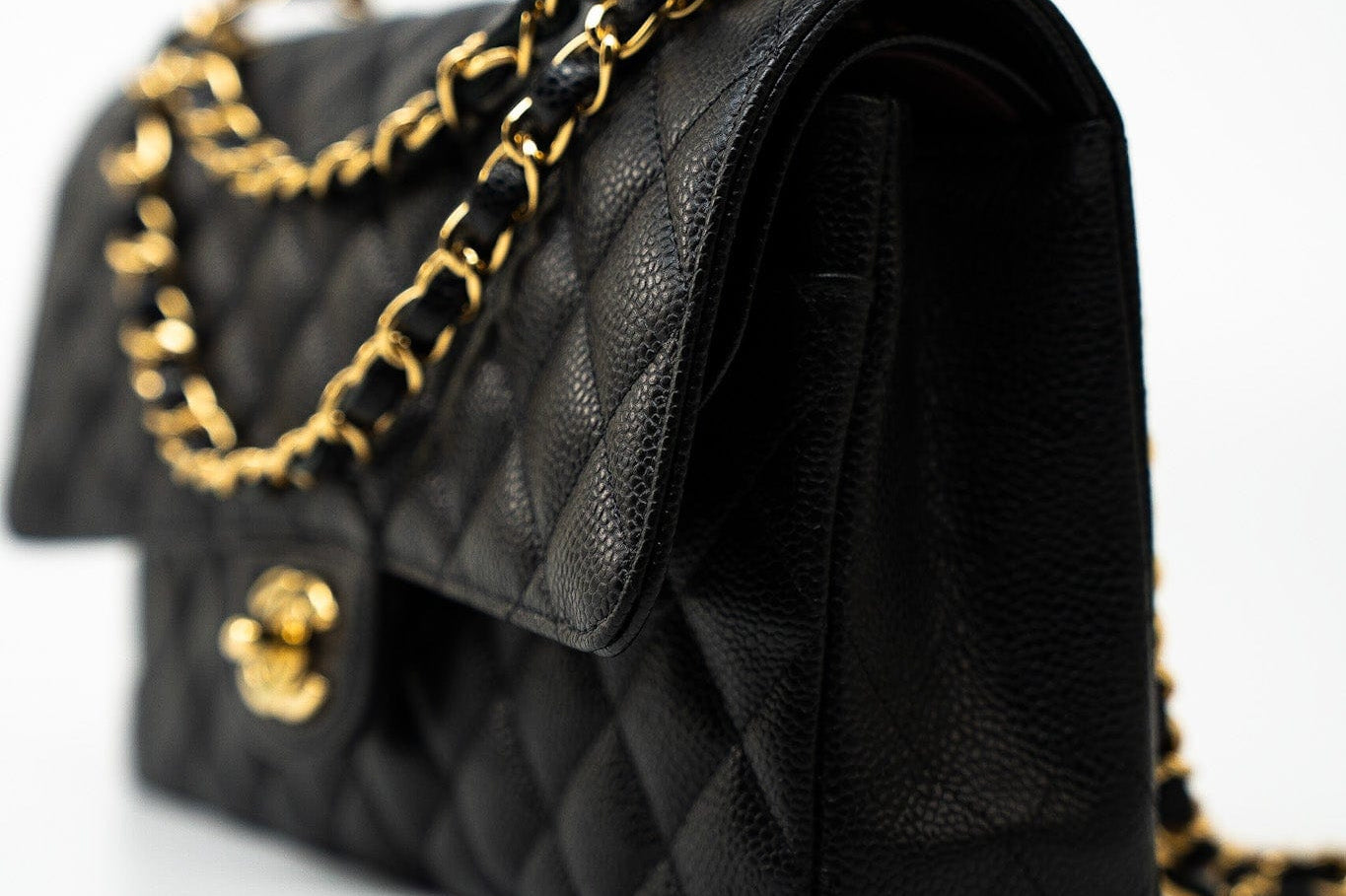 CHANEL Handbag (Rev) Medium Black Caviar Quilted Classic Flap Gold Hardware - Redeluxe
