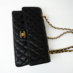 CHANEL Handbag (Rev) Medium Black Caviar Quilted Classic Flap Gold Hardware - Redeluxe