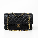 CHANEL Handbag (Rev) Medium Black Caviar Quilted Classic Flap Gold Hardware - Redeluxe