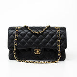 CHANEL Handbag (Rev) Medium Black Caviar Quilted Classic Flap Gold Hardware - Redeluxe