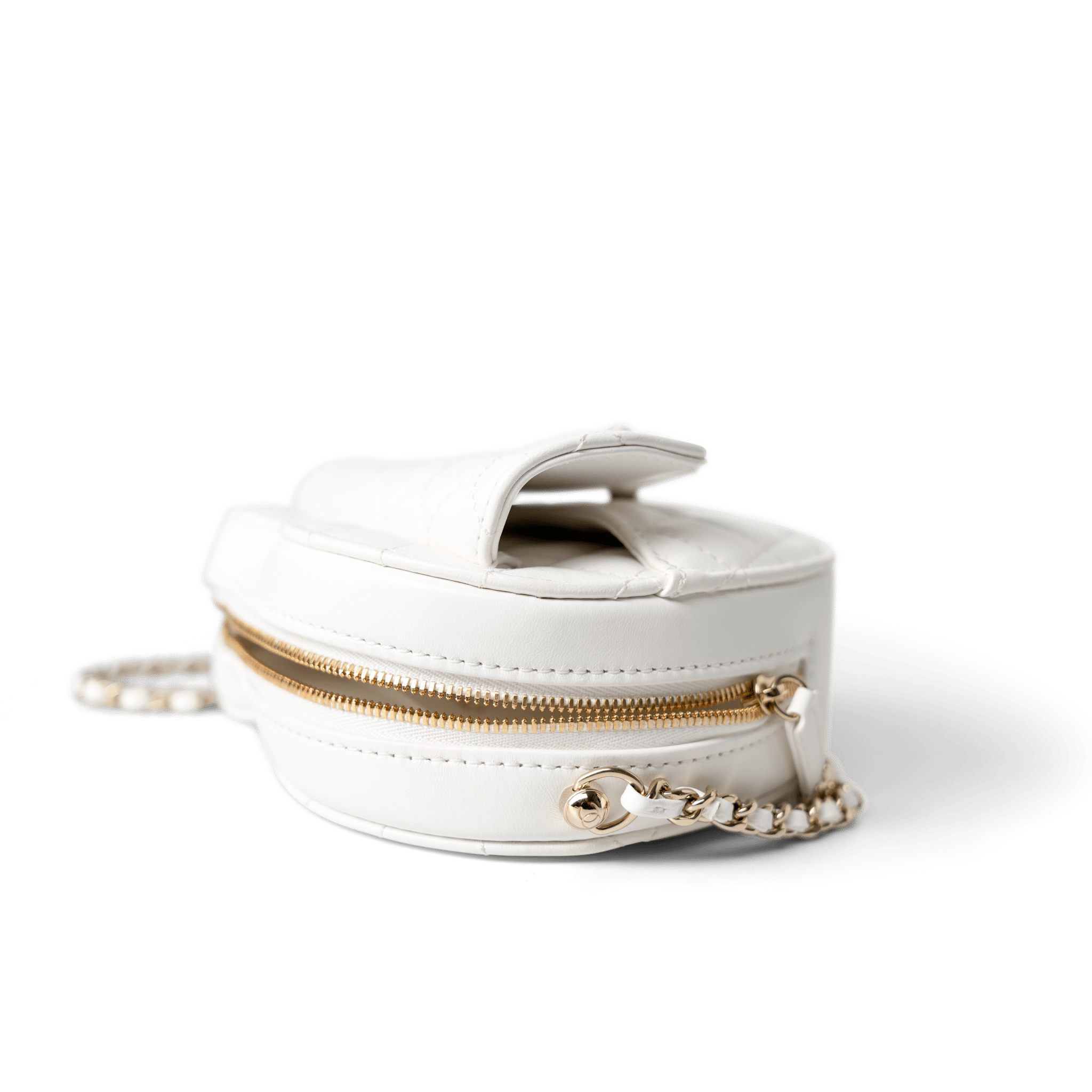 CHANEL Handbag Seasonal Bag / White 22S White Lambskin Quilted Large Heart Bag Light Gold Hardware - Redeluxe